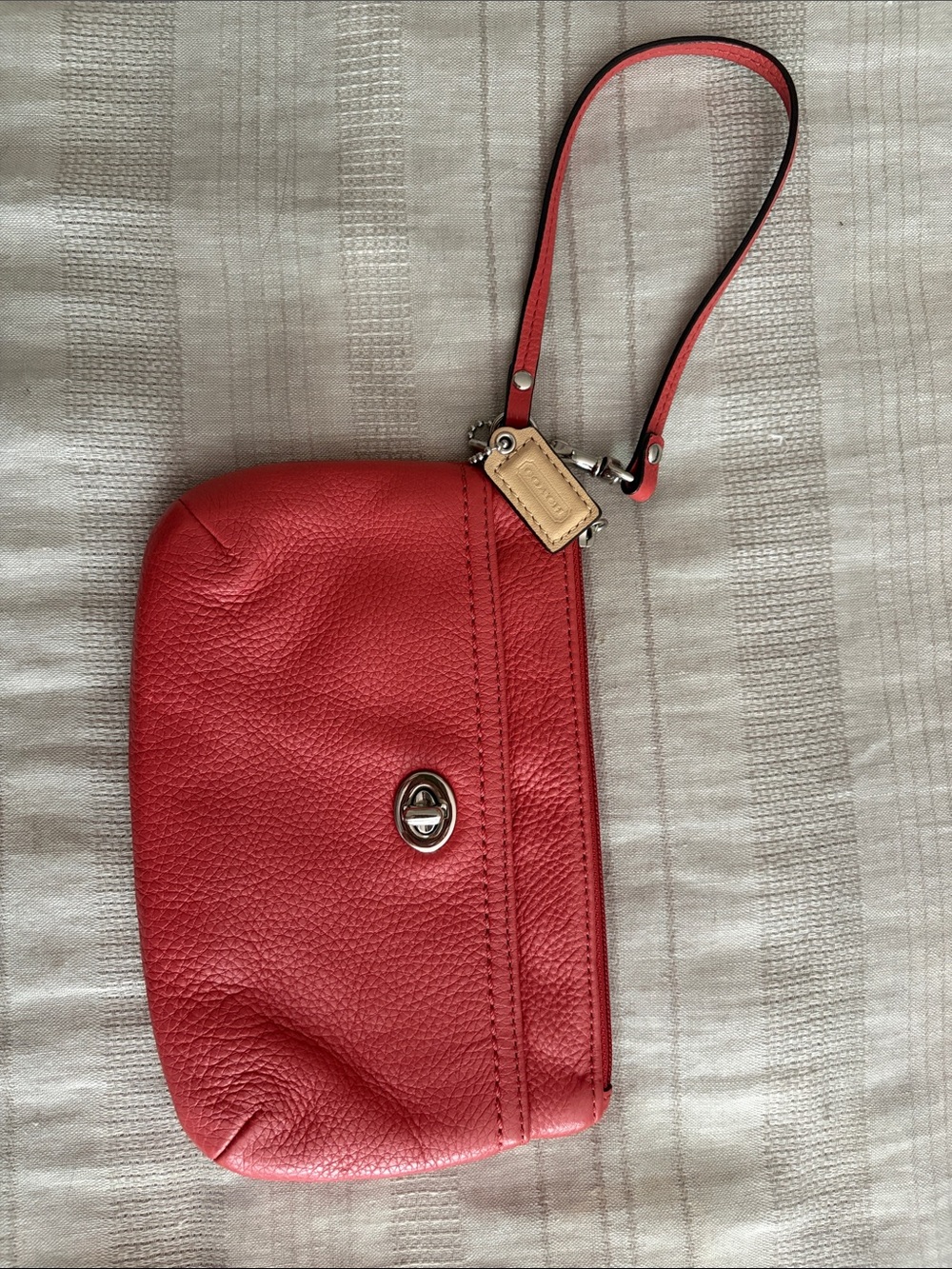 Coach Red Pebbled Leather Wristlet with Turn-Lock